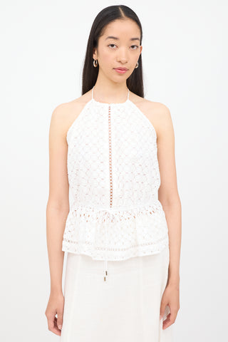 Zimmermann White Lace Halter Drawstring Top