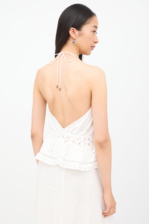 Zimmermann White Lace Halter Drawstring Top