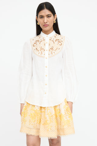 Zimmermann Linen Floral Embroidered Shirt