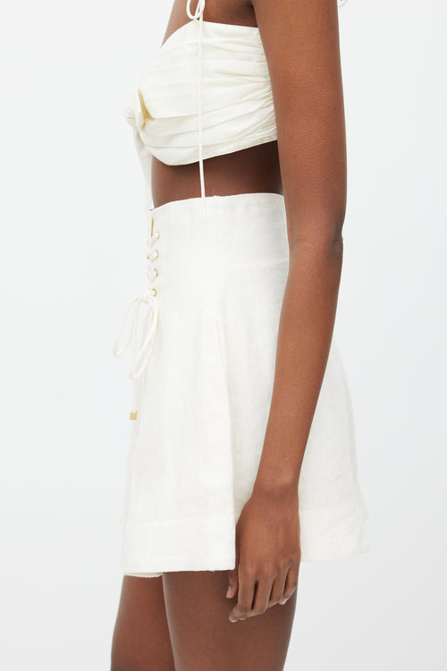 Zimmermann White Linen Painted Heart Lace Up Shorts
