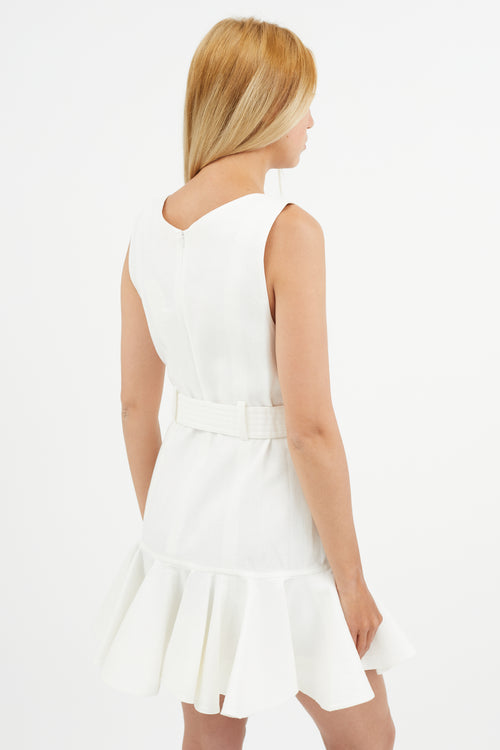 Zimmermann White Linen V-Neck Belted Mini Dress