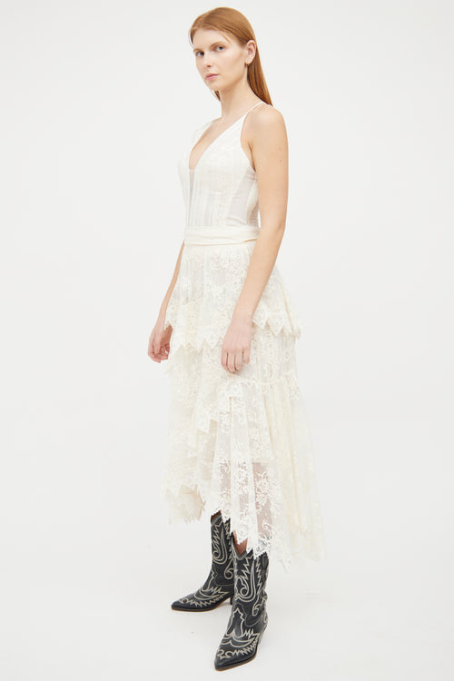 Zimmermann Cream Lace Midi Skirt