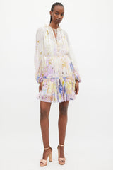 Zimmermann White & Multi Rhythmic Drawn Floral Dress