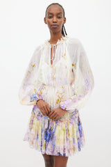 Zimmermann White & Multi Rhythmic Drawn Floral Dress