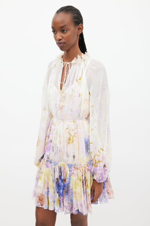 Zimmermann White & Multi Rhythmic Drawn Floral Dress