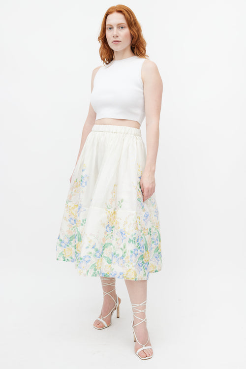 Zimmermann White & Multicolour Floral Silk Skirt