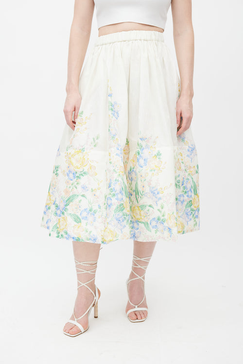 Zimmermann White & Multicolour Floral Silk Skirt