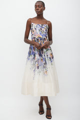 Zimmermann White & Multicolour Linen Floral Corseted Dress