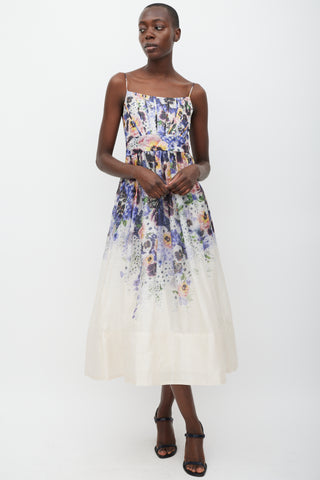 Zimmermann White & Multicolour Linen Floral Corseted Dress