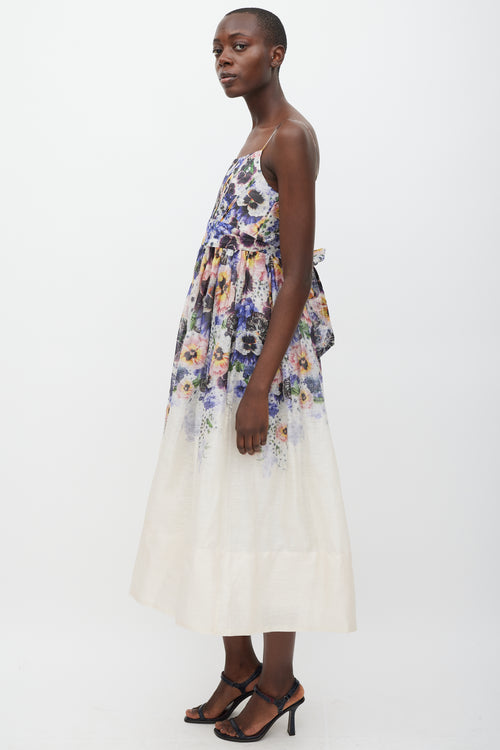 Zimmermann White & Multicolour Linen Floral Corseted Dress
