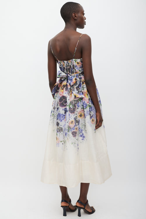 Zimmermann White & Multicolour Linen Floral Corseted Dress