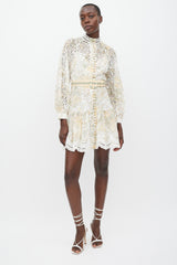 Zimmermann White & Multicolour Linen Floral Eyelet Dress