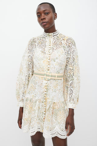 Zimmermann White & Multicolour Linen Floral Eyelet Dress