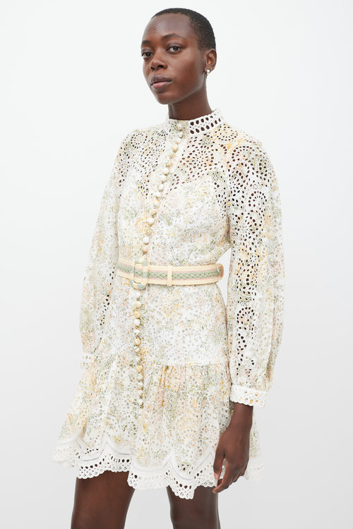 Zimmermann // White & Multicolour Linen Floral Eyelet Dress VSP Consignment Zimmermann // White & Multicolour Linen Floral Eyelet Dress VSP Consignment