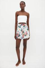 Zimmermann White & Multicolour Linen Floral Scalloped Short
