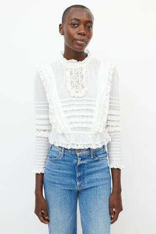 Zimmermann White Pleated Lace Top