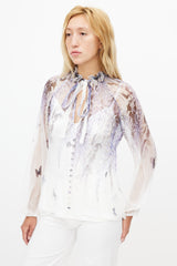 Zimmermann White & Purple Silk Floral Embroidered Blouse