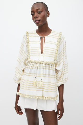 Zimmermann White & Yellow Striped Tassel Trim Top