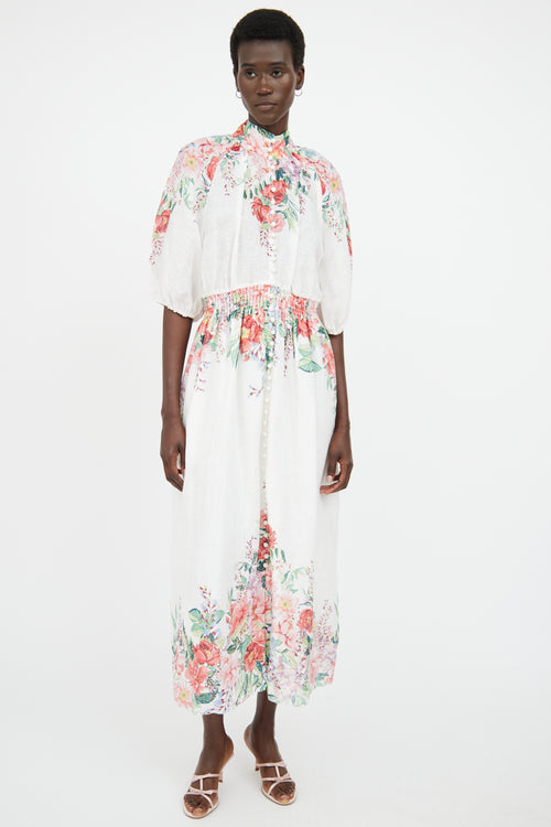 Zimmermann White Floral Haf Sleeve Dress