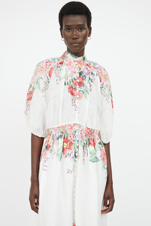 Zimmermann White Floral Haf Sleeve Dress