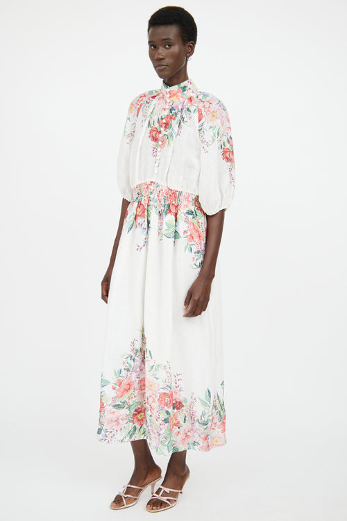 Zimmermann White Floral Haf Sleeve Dress