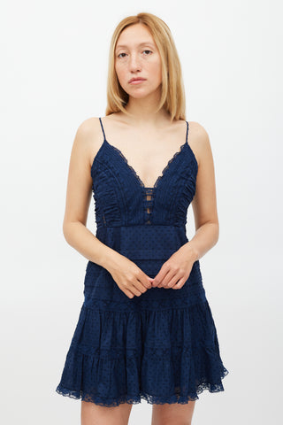 Zimmermann X Barney's Navy Swiss Dot Panelled Dress