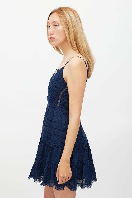 Zimmermann X Barney's Navy Swiss Dot Panelled Dress