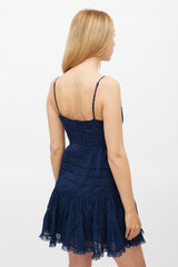 Zimmermann X Barney's Navy Swiss Dot Panelled Dress