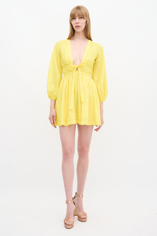 Zimmermann Yellow Linen V-Neck Tie Dress