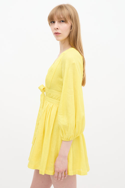 Zimmermann Yellow Linen V-Neck Tie Dress