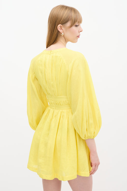 Zimmermann Yellow Linen V-Neck Tie Dress