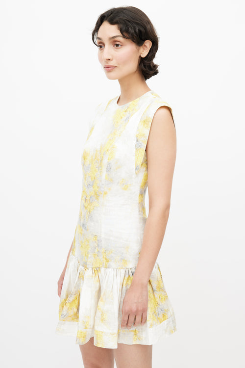 Zimmermann Yellow & White Botanica Flounce Dress