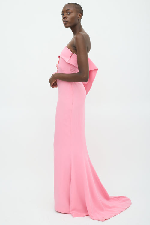 Zuhair Murad Pink Sequin Floral Applique One Sleeve Gown