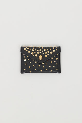 Alexander McQueen Black & Gold Leather Studded Skull Envelope Card Holder
