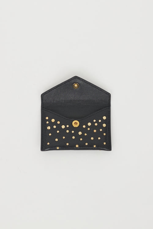 Alexander McQueen Black & Gold Leather Studded Skull Envelope Card Holder