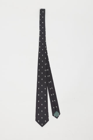 Alexander McQueen Black & White Polka Dot Skull Tie