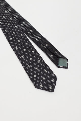 Alexander McQueen Black & White Polka Dot Skull Tie