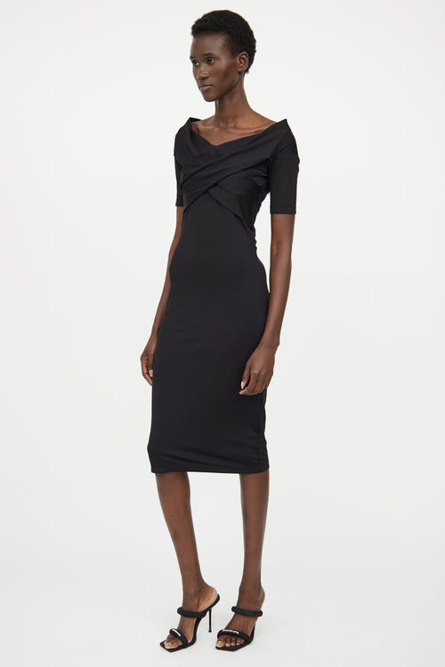 T by Alexander Wang Black Draped Short Sleeve Dress