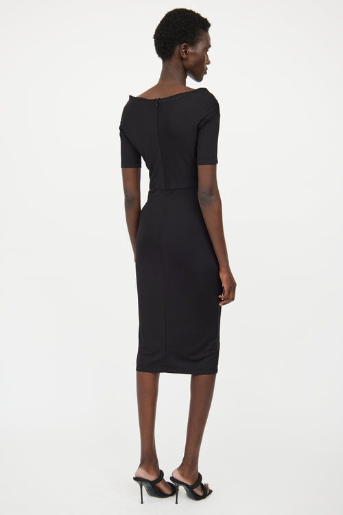 T by Alexander Wang Black Draped Short Sleeve Dress