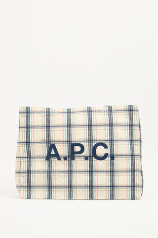 A.P.C. Cream & Multi Canvas Diane Checked Tote