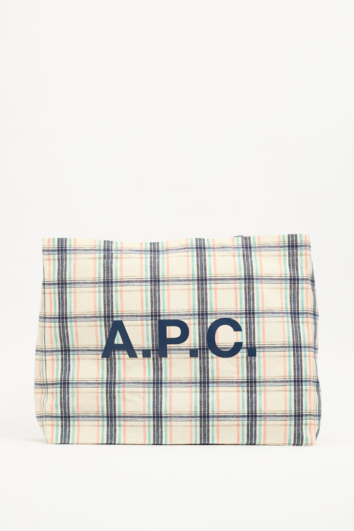 A.P.C. Cream & Multi Canvas Diane Checked Tote