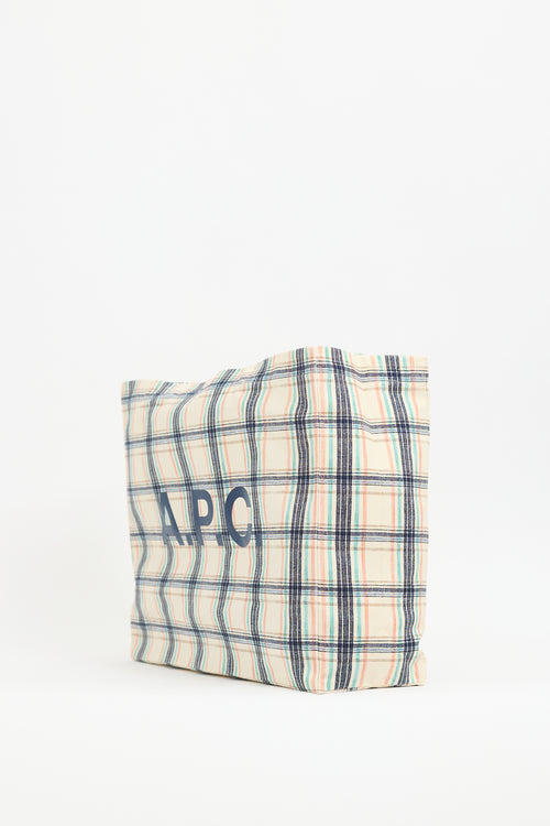 A.P.C. Cream & Multi Canvas Diane Checked Tote