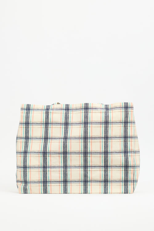 A.P.C. Cream & Multi Canvas Diane Checked Tote