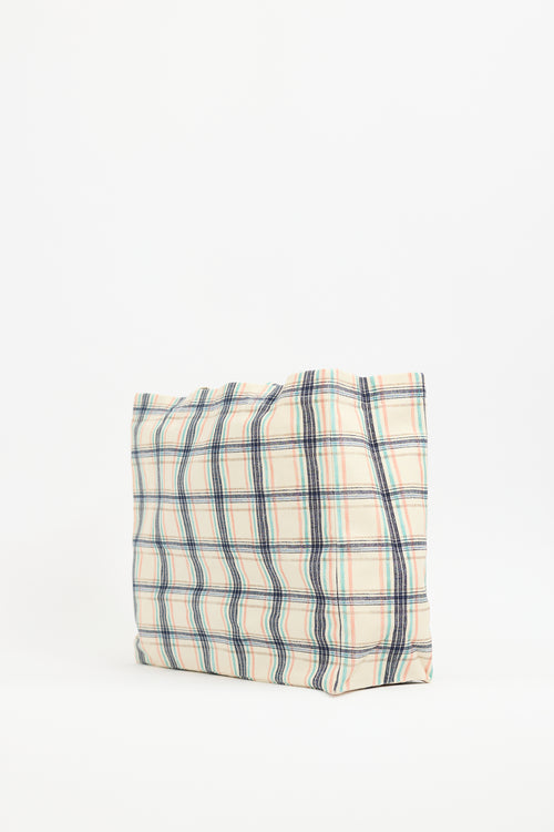 A.P.C. Cream & Multi Canvas Diane Checked Tote