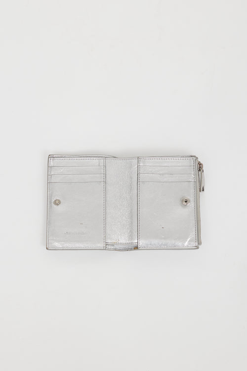 Bottega Veneta Silver Leather Intrecciato Bi-Fold Wallet