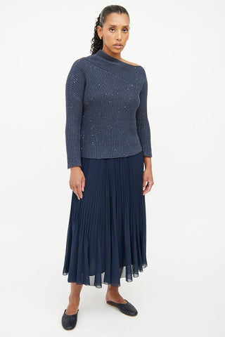 Brunello Cucinelli Blue Knit Sequin Sweater