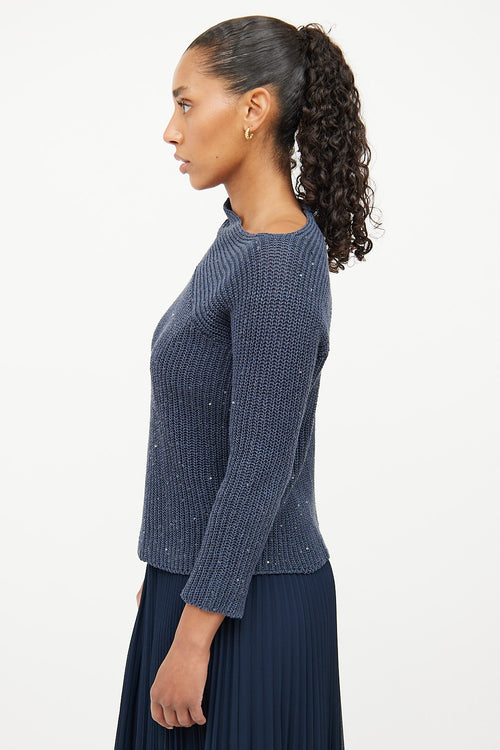 Brunello Cucinelli Blue Knit Sequin Sweater