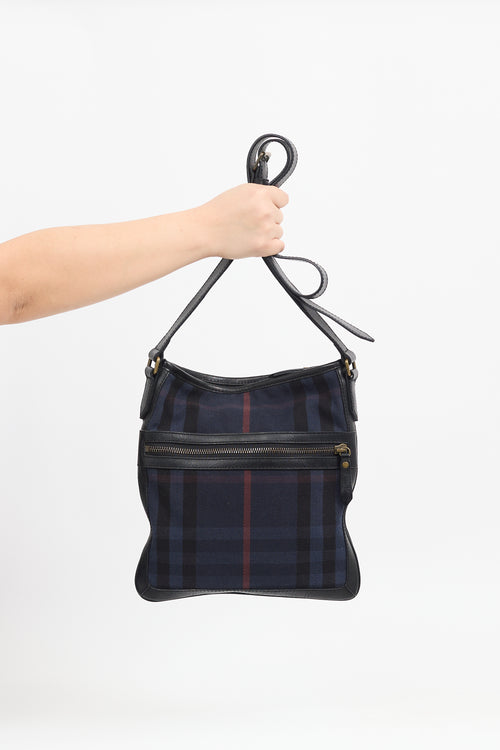 Burberry Navy Canvas Check Crossbody Bag