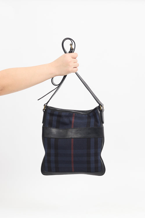 Burberry Navy Canvas Check Crossbody Bag