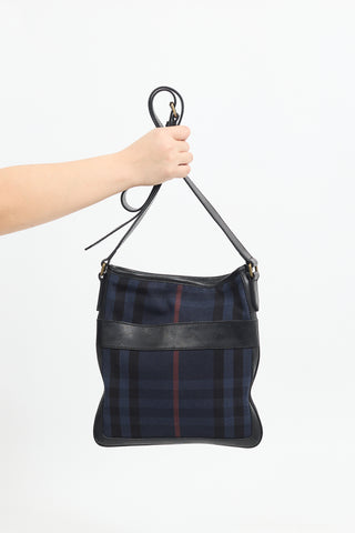 Burberry Navy Canvas Check Crossbody Bag